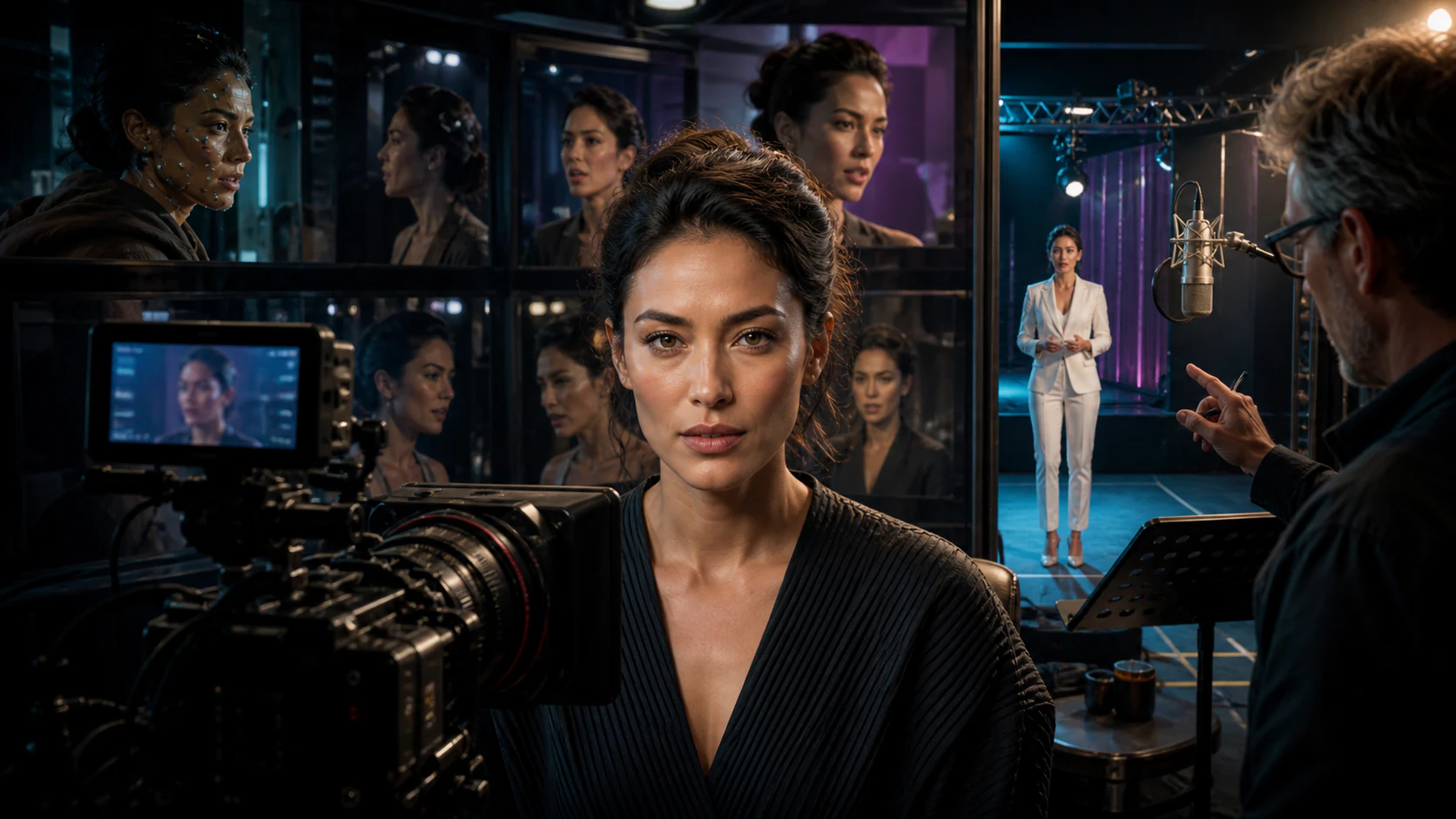 A diverse cast of photoreal digital actors on a cinematic virtual production stage